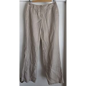 Cleopatra Women Linen Pants Size M Beige Solid Casual Trousers Slacks